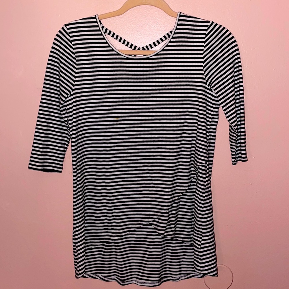 Girls Art Class Large black and white stripped blouse.